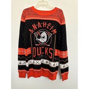 Trust & Tradition Anaheim Ducks Christmas Sweater Orange Black Men's Size Medium